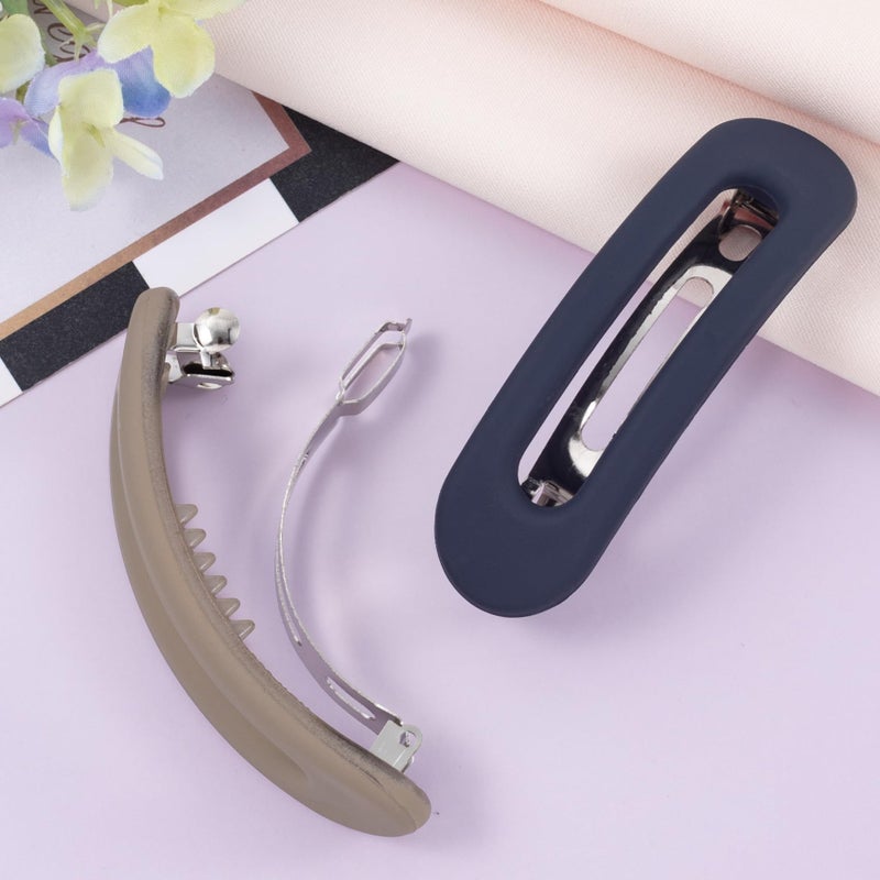 SmallCat 2 Pcs Hair Barrettes for Women, Strong Hold Barrettes for Hair, Non-Slip French Barrette Hair Clips, Flat Hair Clips for Women (Gray, Blue) - Image 3